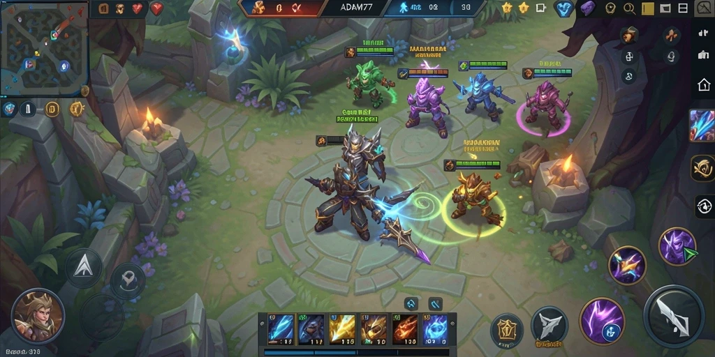 Tangkapan layar ADAM77 menampilkan pertempuran epik dalam game MOBA.