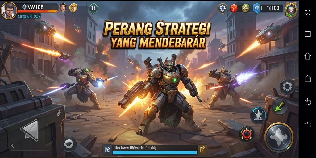 Screenshot dari gameplay VW108 yang menunjukkan pertempuran strategi memukau.